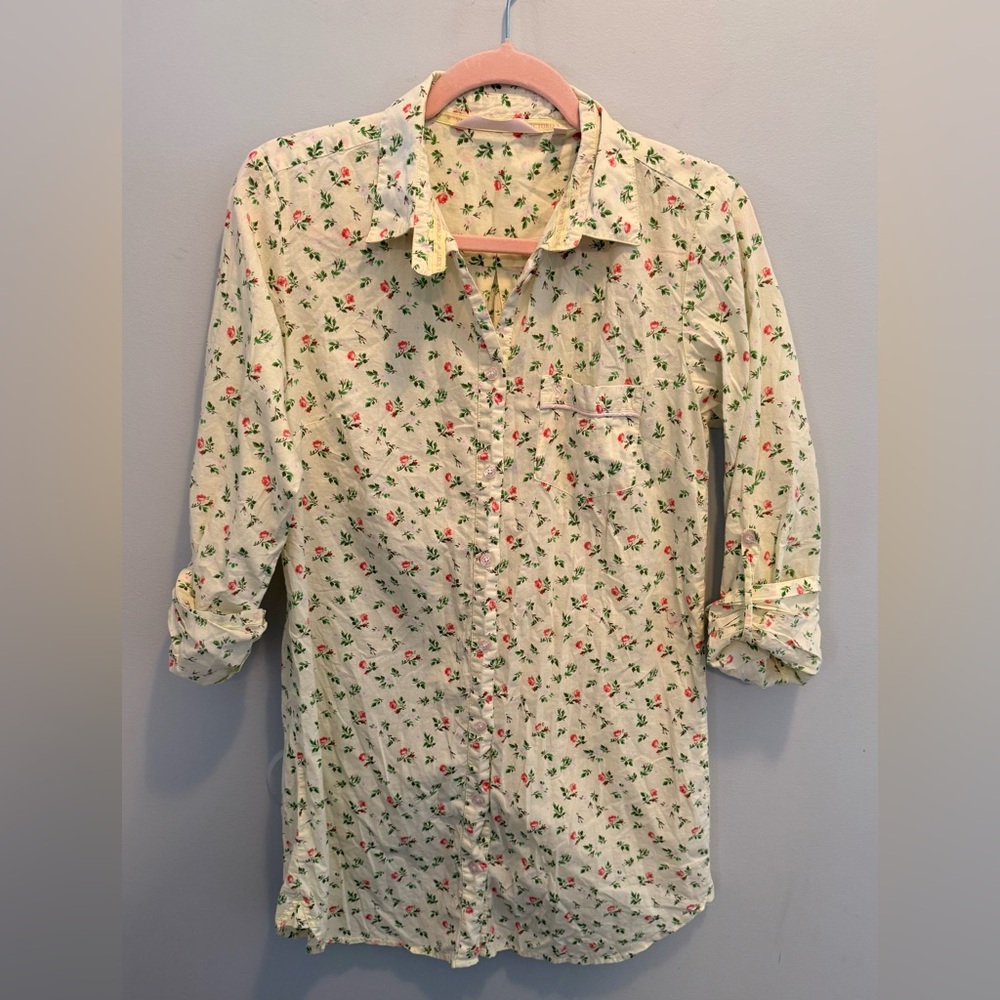 Victoria's Secret Cream Floral Pajama Top with Pink & Green Print